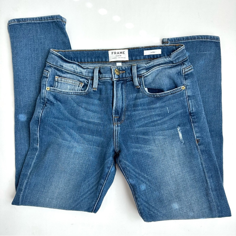 FRAME Denim Le Boy Zip Hem Crop Distressed Jeans in Piccadilly 26